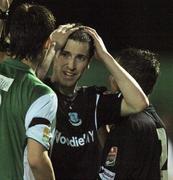 2 October 2007; Paul Shields, Shamrock Rovers, puts his hands on his head after being sent off by referee Damien Hancock. eircom League of Ireland Premier Division, Bray Wanderers v Shamrock Rovers, Carlisle grounds, Bray, Co. Wicklow. Picture credit; Stephen McCarthy / SPORTSFILE *** Local Caption ***