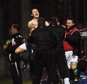 2 October 2007; Bray Wanderers' Alan Cawley celebrates with his side's bench after scoring his side's first goal. eircom League of Ireland Premier Division, Bray Wanderers v Shamrock Rovers, Carlisle grounds, Bray, Co. Wicklow. Picture credit; Stephen McCarthy / SPORTSFILE