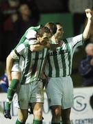 2 October 2007; Clive Delaney, Bray Wanderers, celebrates after scoring his side's second goal with team-mates Patrick Kavanagh and Stephen Fox, right. eircom League of Ireland Premier Division, Bray Wanderers v Shamrock Rovers, Carlisle grounds, Bray, Co. Wicklow. Picture credit; Paul Mohan / SPORTSFILE