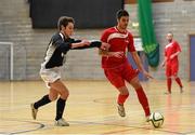 22 January 2015; Luis Eduardo, IT Sligo, in action against Sylvain Corre, Dublin Business School, in the Quarter-Finals of the FAI Colleges National Futsal Finals. IT Sligo, Sligo. Photo by Sportsfile