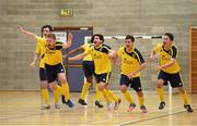 22 January 2015; Griffith College Dublin players celebrate after beating Athlone Institute of Technology on penalties in the Quarter-Finals of the FAI Colleges National Futsal Finals. IT Sligo, Sligo. Photo by Sportsfile