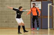 22 January 2015; Jan Bischoff, Dublin Business School, celebrates after scoring his side's first goal against Cork Institute of Technology in the Semi-Finals of the FAI Colleges National Futsal Finals. IT Sligo, Sligo. Photo by Sportsfile