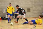 22 January 2015; Carlos Pardo, Dublin Business School, in action against Conor Coad, Waterford IT, in the Final of the FAI Colleges National Futsal Finals. IT Sligo, Sligo. Photo by Sportsfile