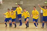 22 January 2015; Waterford IT celebrate after beating Dublin Business School on penalties in the Final of the FAI Colleges National Futsal Finals. IT Sligo, Sligo. Photo by Sportsfile