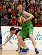 19 January 2015; Shane Maughan, Ard Scoil Rathangan, in action against Andrew McGeever, St Eunan's College. All-Ireland Schools Cup U19A Boys Final, St Eunan's College v Ard Scoil Rathangan. National Basketball Arena, Tallaght, Dublin. Picture credit: Barry Cregg / SPORTSFILE