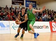 19 January 2015; Mathias Traulsen, St Eunan's College, in action against Shane Maughen, Ard Scoil Rathangan. All-Ireland Schools Cup U19A Boys Final, St Eunan's College v Ard Scoil Rathangan. National Basketball Arena, Tallaght, Dublin. Picture credit: Barry Cregg / SPORTSFILE