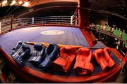 23 January 2015; Boxing gloves lined up ahead of the National Elite Boxing Championship Finals. National Stadium, Dublin. Picture credit: Cody Glenn / SPORTSFILE