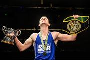 23 January 2015: Adam Nolan, Bray Boxng Club, celebrates victory over John Joe Joyce, St. Michael's Boxing Club, Athy, after their 69kg bout. National Elite Boxing Championship Finals, National Stadium, Dublin. Picture credit: Ray Lohan / SPORTSFILE