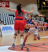 24 January 2015; Haley Lenihan, Glanmire BC, in action against Tia Kelly-Stevens, DCU Mercy. Basketball Ireland Women's U18 National Cup Final, DCU Mercy v Glanmire BC, National Basketball Arena, Tallaght, Dublin. Picture credit: Piaras O Midheach / SPORTSFILE