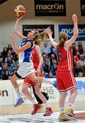 24 January 2015; Hollie Herlihy, Glanmire BC, in action against Saoirse Power-Cassidy, 6, and Rachel Huijsdens, DCU Mercy. Basketball Ireland Women's U18 National Cup Final, DCU Mercy v Glanmire BC, National Basketball Arena, Tallaght, Dublin. Picture credit: Piaras O Midheach / SPORTSFILE