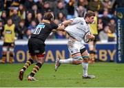24 January 2015; Jordi Murphy, Leinster, is tackled by Andy Goode, Wasps. European Rugby Champions Cup 2014/15, Pool 2, Round 6, Wasps v Leinster. Ricoh Arena, Coventry, England. Picture credit: Stephen McCarthy / SPORTSFILE