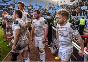 24 January 2015; Leinster players, from right, Ian Madigan, Michael Bent, Kane Douglas and Jimmy Gopperth after the game. European Rugby Champions Cup 2014/15, Pool 2, Round 6, Wasps v Leinster. Ricoh Arena, Coventry, England. Picture credit: Stephen McCarthy / SPORTSFILE