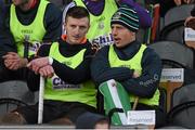 24 January 2015; Cork substitutes Patrick Horgan, left, and Anthony Nash in conversation as they sit on the bench during the second half. Waterford Crystal Cup, Semi-Final, Cork v Clare, Mallow, Co. Cork. Picture credit: Diarmuid Greene / SPORTSFILE