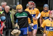 24 January 2015; Clare players, including goalkeeper Patrick Kelly, left, make their way out for the game. Waterford Crystal Cup, Semi-Final, Cork v Clare, Mallow, Co. Cork. Picture credit: Diarmuid Greene / SPORTSFILE