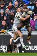 24 January 2015; Christian Wade, Wasps, in action against Rob Kearney, Leinster. European Rugby Champions Cup 2014/15, Pool 2, Round 6, Wasps v Leinster. Ricoh Arena, Coventry, England. Picture credit: Stephen McCarthy / SPORTSFILE