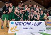 24 January 2015; The Moycullen BC squad celebrate with the cup after the game. Basketball Ireland Men's U20 National Cup Final, Belfast Star v Moycullen BC, National Basketball Arena, Tallaght, Dublin. Picture credit: Piaras O Midheach / SPORTSFILE