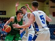 24 January 2015; Stephen O'Brien, Moycullen BC, in action against Liam Pettigrew and Conor Quinn, 5, Belfast Star. Basketball Ireland Men's U20 National Cup Final, Belfast Star v Moycullen BC, National Basketball Arena, Tallaght, Dublin. Picture credit: Piaras O Midheach / SPORTSFILE