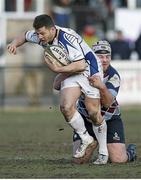 24 January 2015; Sam Coghlan-Murray, Leinster A, is tackled by Lewis Thiede, Rotherham Titans. British & Irish Cup, Quarter Final, Rotherham Titans v Leinster A, Clifton Lane, Rotherham, England. Picture credit: Magi Haroun / SPORTSFILE