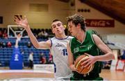 24 January 2015; Joesph Tummon, Moycullen BC, in action against Liam Pettigrew, Belfast Star. Basketball Ireland Men's U20 National Cup Final, Belfast Star v Moycullen BC, National Basketball Arena, Tallaght, Dublin. Picture credit: Piaras O Midheach / SPORTSFILE