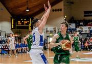 24 January 2015; Darragh Mulkerrins, Moycullen BC, in action against Conor Quinn, Belfast Star. Basketball Ireland Men's U20 National Cup Final, Belfast Star v Moycullen BC, National Basketball Arena, Tallaght, Dublin. Picture credit: Piaras O Midheach / SPORTSFILE
