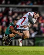 24 January 2015; Jared Payne, Ulster, is tackled by Vereniki Goneva, Leicester Tigers. European Rugby Champions Cup 2014/15, Pool 3, Round 6, Ulster v Leicester Tigers, Kingspan Stadium, Ravenhill Park, Belfast, Co. Antrim. Picture credit: Ramsey Cardy / SPORTSFILE