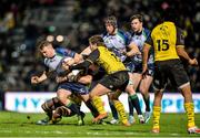 24 January 2015; Jack Carty, Connacht, is tackled by Charles Bouldoire and Nicolas Djebaiu, La Rochelle. European Rugby Champions Cup 2014/15, Pool 2, Round 6, La Rochelle v Connacht, Stade Marcel Deflandre, La Rochelle, France. Picture credit: Ray Ryan / SPORTSFILE