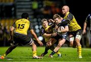 24 January 2015; Kieran Marmion, Connacht, is tackled by Julien Berger and Arthur Cestaro, La Rochelle. European Rugby Champions Cup 2014/15, Pool 2, Round 6, La Rochelle v Connacht, Stade Marcel Deflandre, La Rochelle, France. Picture credit: Ray Ryan / SPORTSFILE