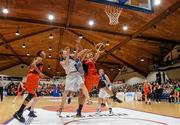 24 January 2015; Olivia Lee, extreme right, Killester, with support from team-mate Robin Murphy, in action against Miriam Byrne, second from left, and Grainne Dwyer, Team Montenotte Hotel. Basketball Ireland Women's National Cup Final, Killester v Team Montenotte Hotel, National Basketball Arena, Tallaght, Dublin. Picture credit: Barry Cregg / SPORTSFILE