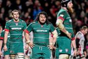 24 January 2015; Logovii Mulipola, Leicester Tigers, reacts after his side conceded the fourth try of the game. European Rugby Champions Cup 2014/15, Pool 3, Round 6, Ulster v Leicester Tigers, Kingspan Stadium, Ravenhill Park, Belfast, Co. Antrim. Picture credit: Ramsey Cardy / SPORTSFILE