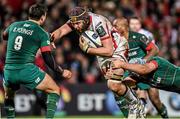24 January 2015; Iain Henderson, Ulster, is tackled by Jordan Crane, Leicester Tigers. European Rugby Champions Cup 2014/15, Pool 3, Round 6, Ulster v Leicester Tigers, Kingspan Stadium, Ravenhill Park, Belfast, Co. Antrim. Picture credit: Ramsey Cardy / SPORTSFILE