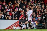 24 January 2015; Ruan Pienaar, Ulster, kicks a conversion. European Rugby Champions Cup 2014/15, Pool 3, Round 6, Ulster v Leicester Tigers, Kingspan Stadium, Ravenhill Park, Belfast, Co. Antrim. Picture credit: Ramsey Cardy / SPORTSFILE