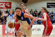 24 January 2015; Sarah Kenny, Glanmire BC, in action against Tia Kelly-Stevens, DCU Mercy. Basketball Ireland Women's U18 National Cup Final, DCU Mercy v Glanmire BC, National Basketball Arena, Tallaght, Dublin. Picture credit: Piaras O Midheach / SPORTSFILE