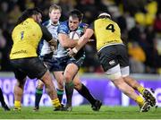 24 January 2015; Ronan Loughney, Connacht, is tackled by Vincent Pelo and Mathieu Tanguy, La Rochelle. European Rugby Champions Cup 2014/15, Pool 2, Round 6, La Rochelle v Connacht, Stade Marcel Deflandre, La Rochelle, France. Picture credit: Ray Ryan / SPORTSFILE