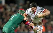 24 January 2015; Franco Van Der Merwe, Ulster, is tackled by Marcos Ayerza, Leicester Tigers. European Rugby Champions Cup 2014/15, Pool 3, Round 6, Ulster v Leicester Tigers, Kingspan Stadium, Ravenhill Park, Belfast, Co. Antrim. Picture credit: John Dickson / SPORTSFILE