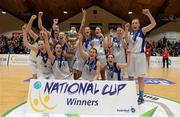 24 January 2015; Team Montenotte Hotel celebrate with the cup after the game. Basketball Ireland Women's National Cup Final, Killester v Team Montenotte Hotel, National Basketball Arena, Tallaght, Dublin. Picture credit: Barry Cregg / SPORTSFILE