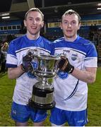 24 January 2015; Waterford captain Thomas O'Gorman, right, with his twin brother Maurice after the game. McGrath Cup Final, Waterford v UCC, Fraher Field, Dungarvan, Co. Waterford. Picture credit: Matt Browne / SPORTSFILE