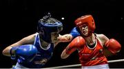 24 January 2015; Kristina O'Hara, Emerald, exchanges punches with Ceire Smith, Cavan, during their 51 kg bout. National Elite Boxing Championship Finals, National Stadium, Dublin. Picture credit: Piaras Ó Mídheach / SPORTSFILE