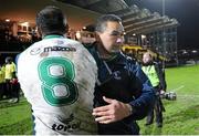 24 January 2015; Connacht coach Pat Lam congratulates George Naoupu after the game. European Rugby Champions Cup 2014/15, Pool 2, Round 6, La Rochelle v Connacht, Stade Marcel Deflandre, La Rochelle, France. Picture credit: Ray Ryan / SPORTSFILE