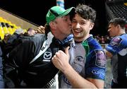 24 January 2015; Conor Finn, Connacht, is congratulated by his father Pat after the game. European Rugby Champions Cup 2014/15, Pool 2, Round 6, La Rochelle v Connacht, Stade Marcel Deflandre, La Rochelle, France. Picture credit: Ray Ryan / SPORTSFILE