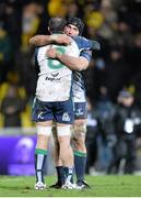 24 January 2015; John Muldoon and George Naoupu, Connacht, embrace after the match. European Rugby Champions Cup 2014/15, Pool 2, Round 6, La Rochelle v Connacht, Stade Marcel Deflandre, La Rochelle, France. Picture credit: Ray Ryan / SPORTSFILE
