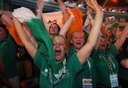 2 October 2007; Clodagh Dunne, a Team Ireland volunteer, from Clonmel, Co. Tipperary, cheers the Irish team into the stadium during the opening ceremony of the 2007 Special Olympics World Summer Games, Shanghai Stadium, Shanghai, China. Picture credit: Ray McManus / SPORTSFILE