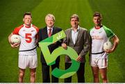 1 June 2016; Ard Stiúrthoir of the GAA Paraic Duffy, Monaghan footballer Conor McManus, Cork footballer Eoin Cadogan and Jon Florsheim, Managing Director of eir Consumer at a photcall as eir has today announced its intention to partner with the GAA until 2020 in what is a major sponsorship deal for both parties. The multi-million euro sponsorship will be supported by an advertising and communications campaign that is being developed to showcase how technology is positively impacting the game, players’ preparation, fans and communities involved. As the official telecommunications partner of the GAA, eir connects people, places and GAA fans across the country. Croke Park, Dublin. Photo by Sportsfile