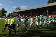 21 October 2017; The teams make their way to the pitch before the U21 Shinty International match between Ireland and Scotland at Bught Park in Inverness, Scotland. Photo by Piaras Ó Mídheach/Sportsfile