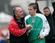 29 September 2007; Cliftonville assistant manager, Tommy Breslin, shows his appreciation to Ronan Scannell, after scoring the second goal. Carnegie Premier League, Portadown v Cliftonville. Shamrock Park, Portadown, Co. Armagh. Picture credit; Mark Pearce / SPORTSFILE