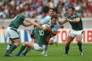 30 September 2007; Juan Martin Hernandez, Argentina, is tackled by Brian O'Driscoll, left, Ronan O'Gara, and David Wallace, right, Ireland. 2007 Rugby World Cup, Pool D, Ireland v Argentina, Parc des Princes, Paris, France. Picture credit; Brian Lawless / SPORTSFILE