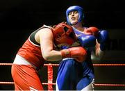 24 January 2015; Fionna Nelson, City of Belfast, left, exchanges punches with Diana Campbell, Garda, during their 81+ kg Light-heavyweight bout. National Elite Boxing Championship Finals, National Stadium, Dublin. Picture credit: Pat Murphy / SPORTSFILE