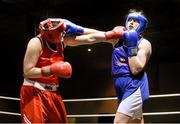 24 January 2015; Fionna Nelson, City of Belfast, left, exchanges punches with Diana Campbell, Garda, during their 81+ kg Light-heavyweight bout. National Elite Boxing Championship Finals, National Stadium, Dublin. Picture credit: Pat Murphy / SPORTSFILE