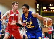 24 January 2015; Preston Ross, UCD Marian, in action against Shane Duggan, C&S UCC Demons. Basketball Ireland Men's National Cup Final, UCD Marian v C&S UCC Demons, National Basketball Arena, Tallaght, Dublin. Picture credit: Barry Cregg / SPORTSFILE