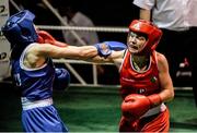 24 January 2015; Lauren Hogan, St Brigids Edenderry, left, exchanges punches with Maeve Clarke, Ballinacarrow during their 48 kg bout. National Elite Boxing Championship Finals, National Stadium, Dublin. Picture credit: Piaras Ó Mídheach / SPORTSFILE