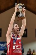 24 January 2015; C&S UCC Demons, captain Shane Coughlan lifts the cup. Basketball Ireland Men's National Cup Final, UCD Marian v C&S UCC Demons, National Basketball Arena, Tallaght, Dublin. Picture credit: Barry Cregg / SPORTSFILE